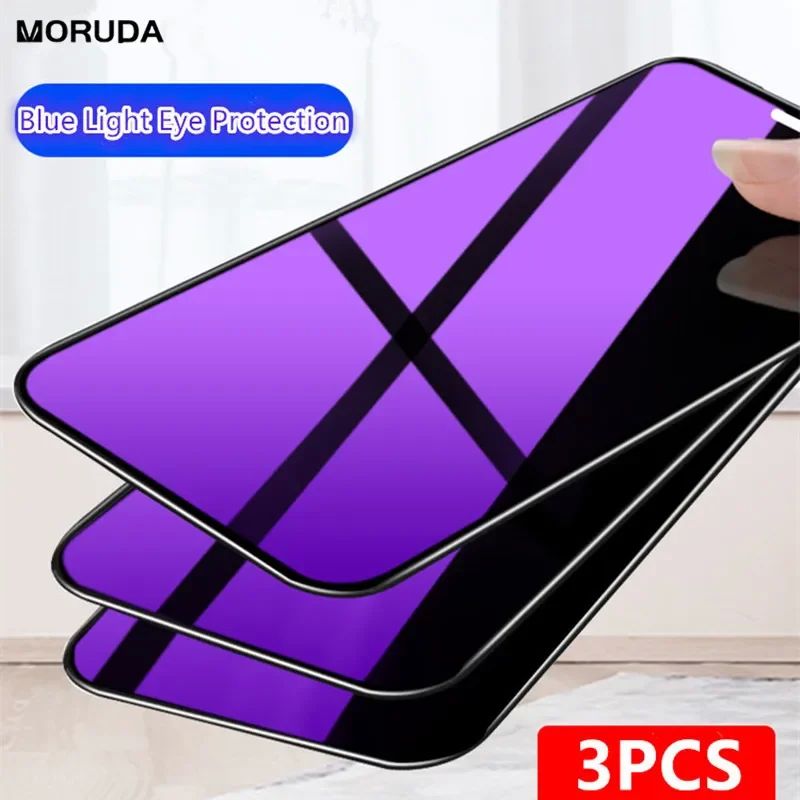 3PCS Anti Blue-ray Tempered Glass For iPhone 15 14 13 12 11
