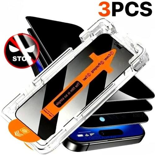 3Pcs Full Cover Privacy Tempered Glass for iPhone 17 16 15 11 Pro Max Easy Install Auto-Dust Privacy
