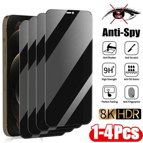 1-4PCS Privacy Glass For iPhone 15 14 13 12 11 Pro Max Mini