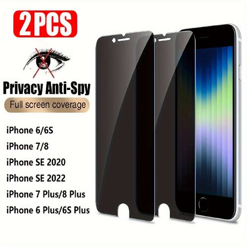 2Pcs Privacy Glass For iPhone 6 6s 7 8 Plus SE 2020 2022 Scr