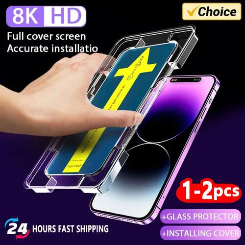 1-2Pc 8K High End Tempered Glass For iPhone 15 14 13 12 11 P