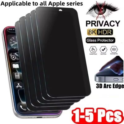 1-5Pcs Full Cover  Anti-spy Tempered Glass Private Screen Protector For iPhone 15 14 13 16 17ProMAX
