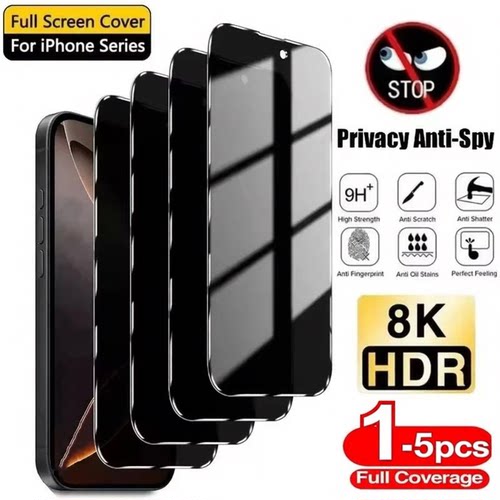 1-5Pcs Full Cover Privacy Screen Protector For iPhone 17 16 11 12 13 14 15 Pro Max 8K Anti-spy Glass