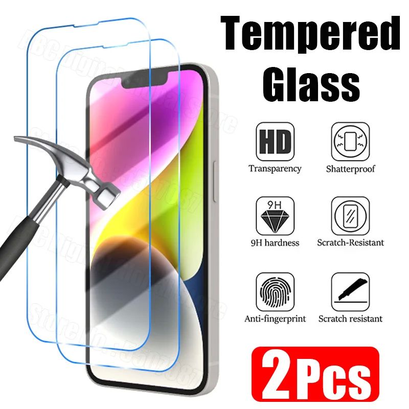 2PCS Tempered Glass for iPhone 16 15 14 13 12 11 Pro Max Min