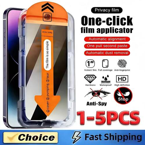 1-5PC Dust Free Install Privacy Screen Protector Tempered Gl