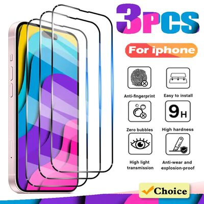 3Pcs Full Cover Tempered Glass For Apple iPhone 12 14 Pro Max 15 Plus Screen Protector For iPhone