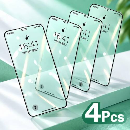 4PCS Tempered Glass For iPhone 12 11 18 17 Screen Protector For iPhone 16 15 14 13 XR Anti-Scratch