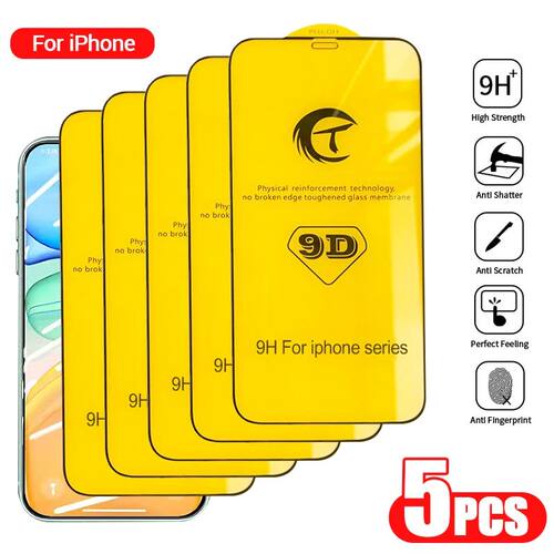 5PCS 9D Screen Protector For iphone 15 14 13 12 11 Pro Max P