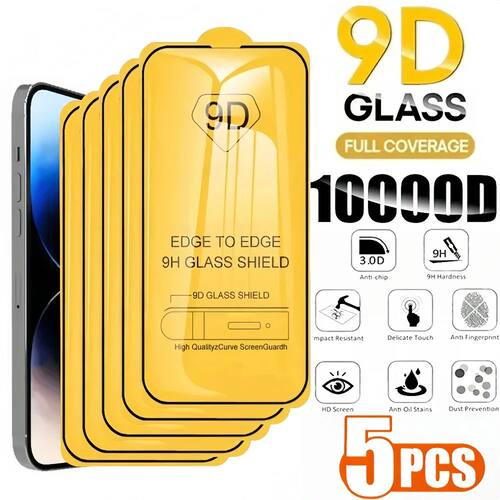 5PCS 9D Tempered Glass For iPhone17 16 14 11 13 12 15 Pro Ma