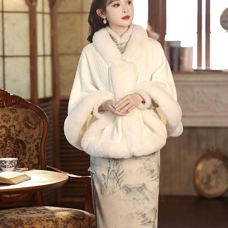 加绒斗篷秋冬毛绒短披肩外套lolita斗篷保暖洛丽塔加厚汉服