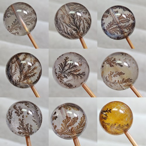 天然水晶小树胶花软锰矿圆珠DIY散珠通孔可吊坠可手串149