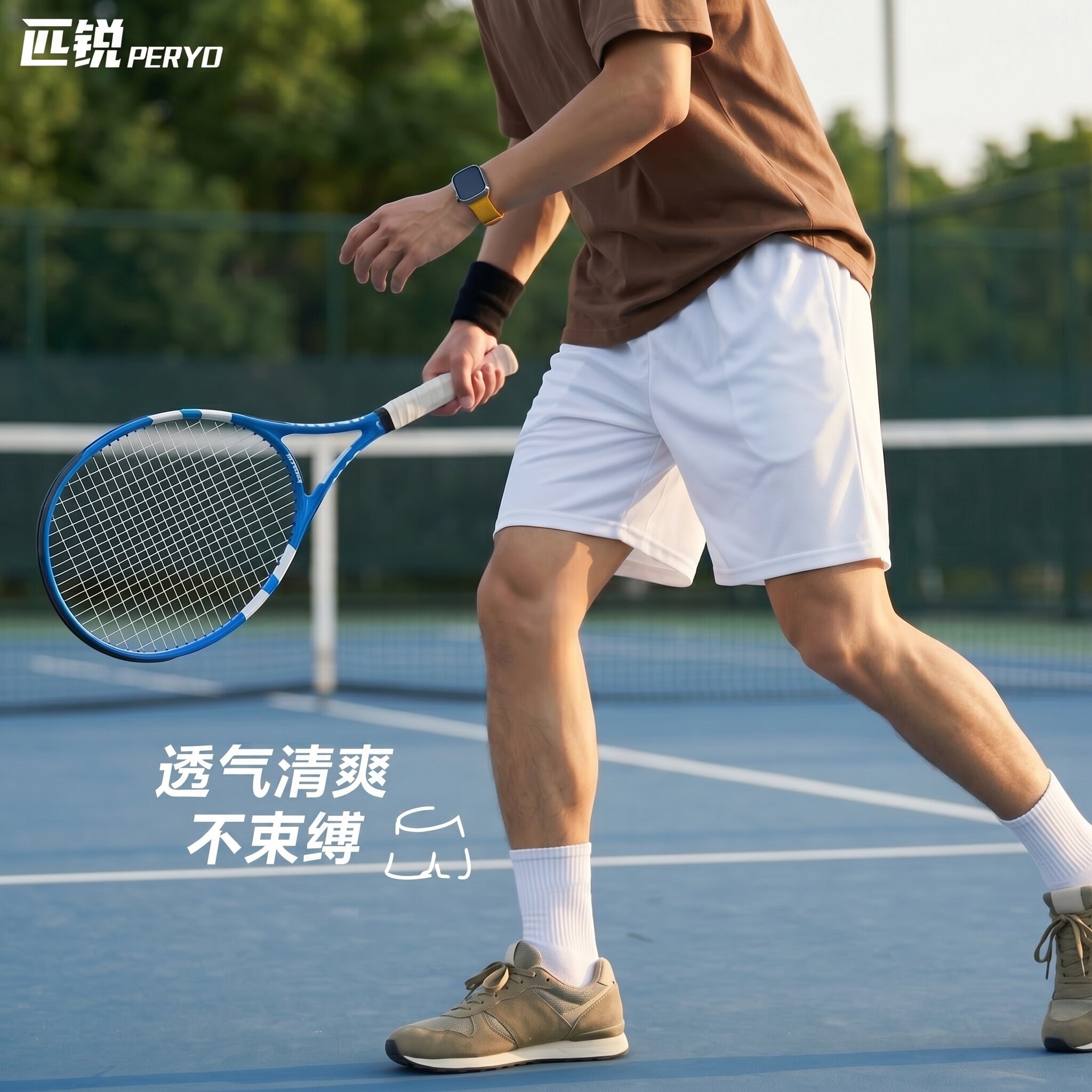 匹锐夏季运动短裤男士大码跑步健身五分裤网球羽毛球白色裤子速干