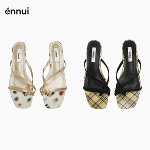 ennui 秋季新品 风衣搭档 复古格子罗马气质波点交叉带小跟凉拖