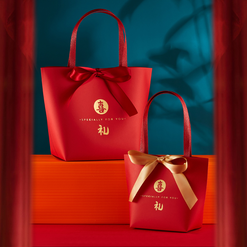 2026新款中式订结婚礼喜糖伴手礼空盒子包装宝宝满月宴大号手提袋