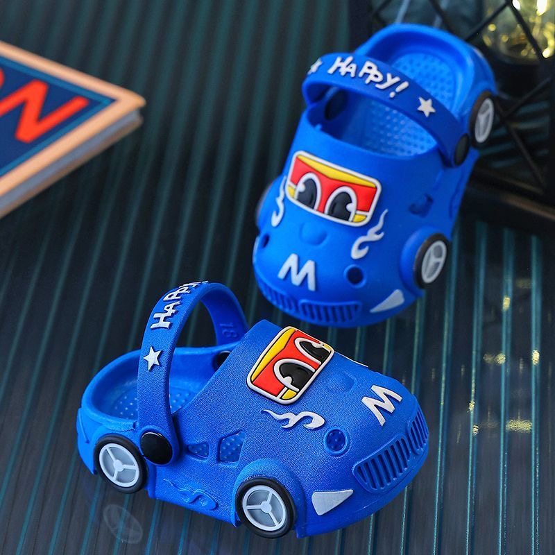 夏季男孩儿童男女童小车洞洞鞋软底小孩防滑防撞卡通宝宝包头凉拖