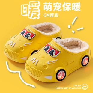 儿童棉拖鞋室内秋冬毛拖鞋防滑防水洞洞鞋男女童发光亮灯加绒软底