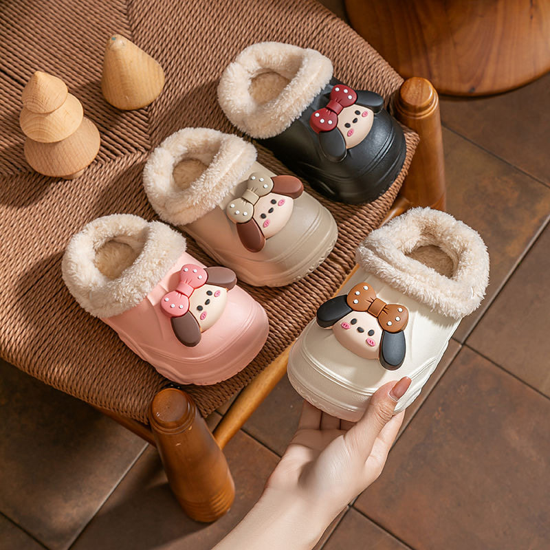 EVA厚底可爱公主防水拖鞋冬季保暖防滑室内外卡通毛绒棉拖鞋女款