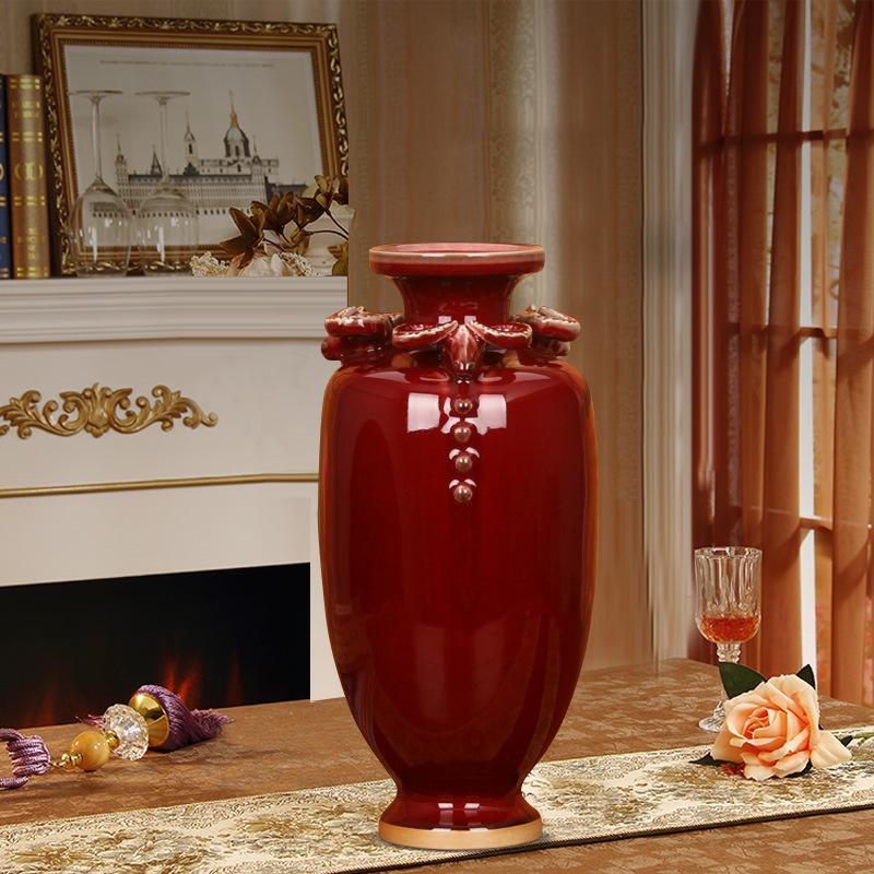 景德镇陶瓷 大号钧瓷花瓶插花器三羊尊开泰电视柜摆件家居客厅