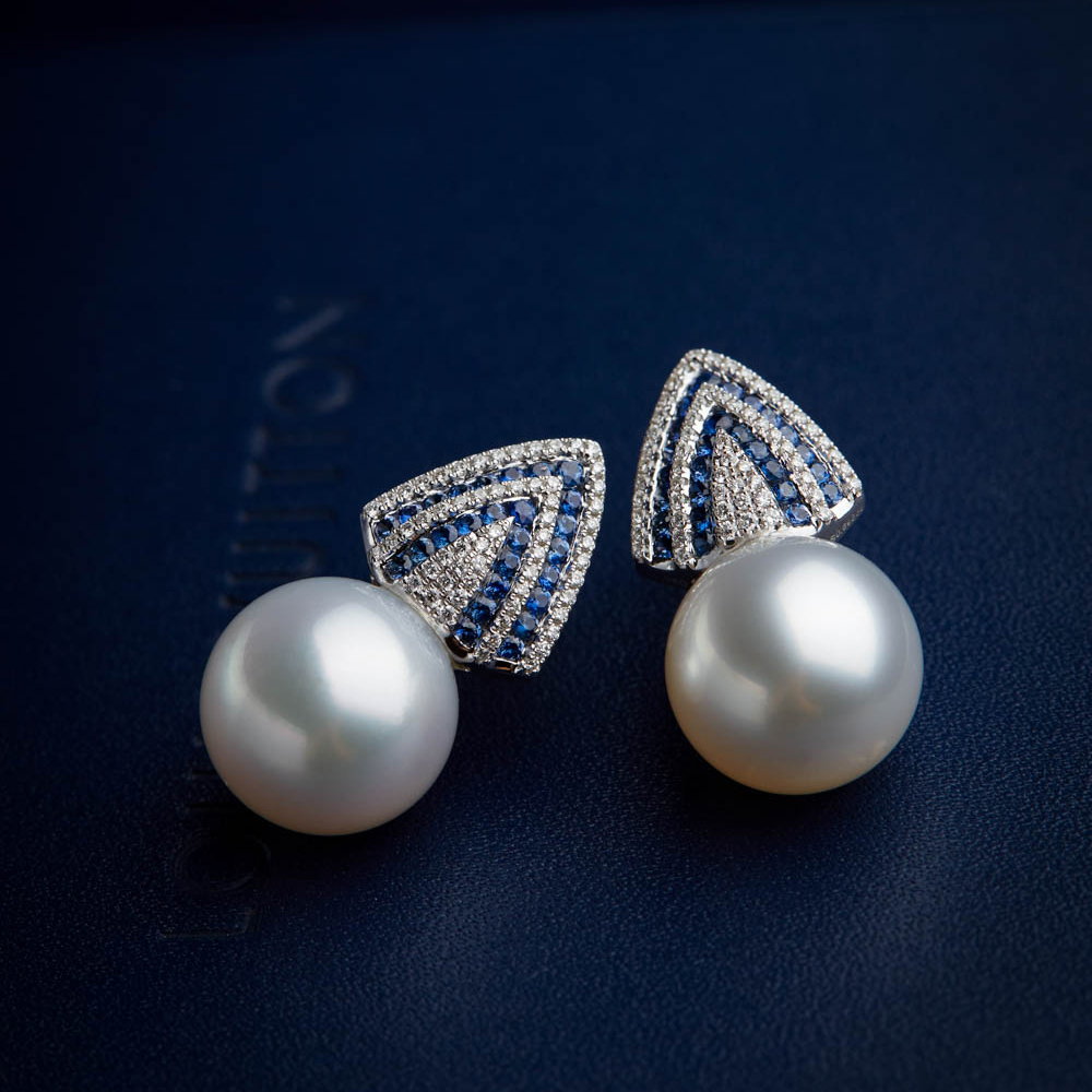 南洋澳白珍珠耳钉S925银耳饰正圆无暇极强光海水珠耳环耳针高级感