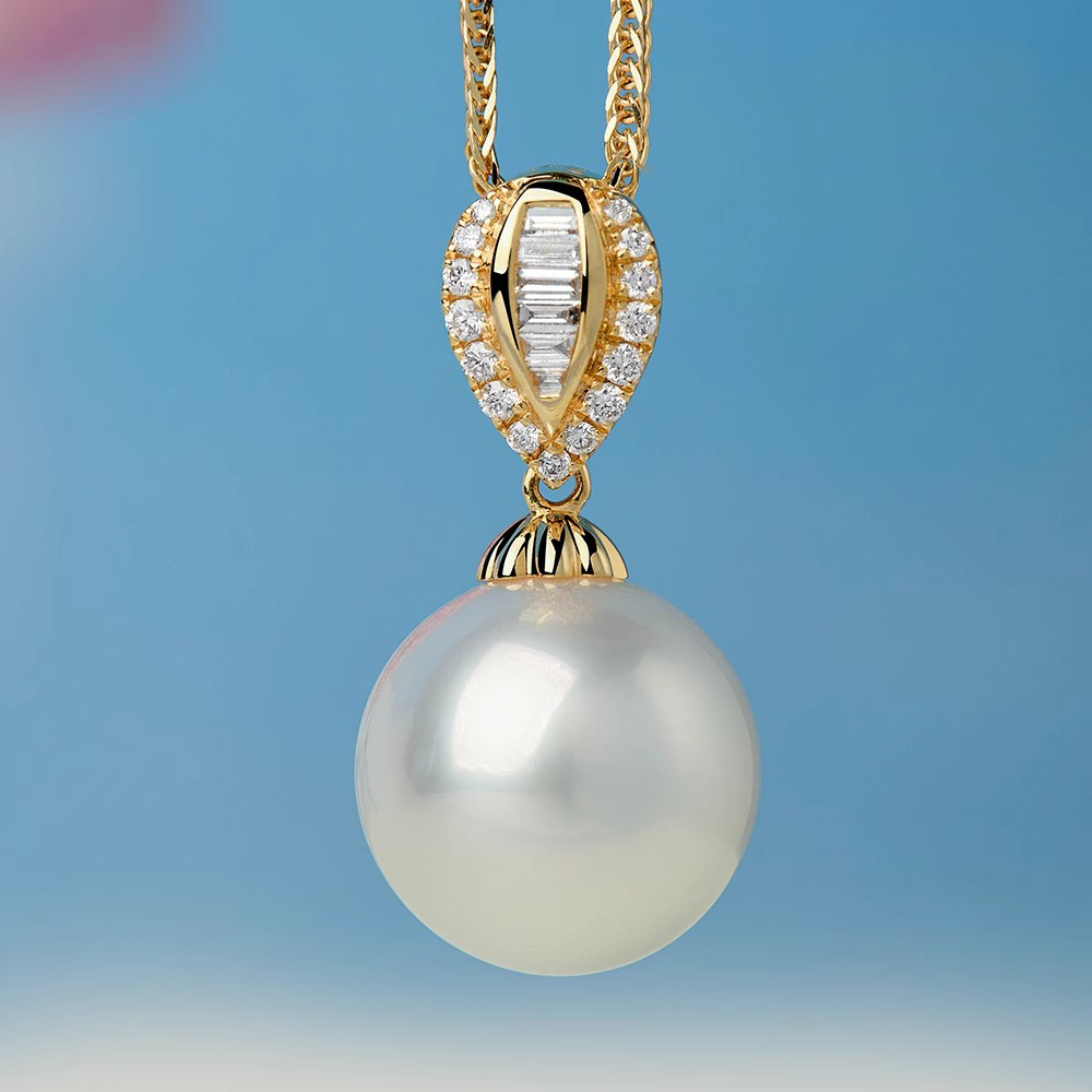 南洋澳白珍珠吊坠海水珠项链正圆无暇极强光挂坠送妈妈女友礼物