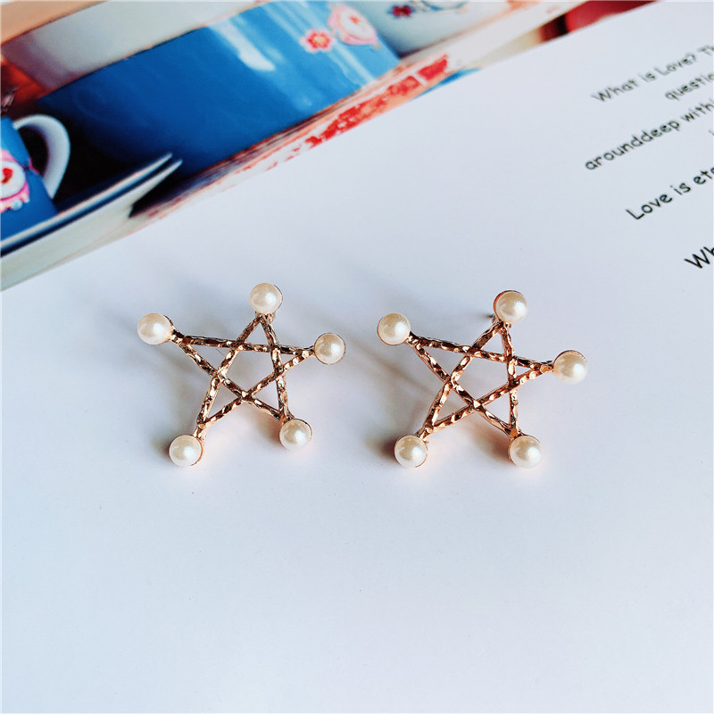 XYSTUDIO包邮 韩版简约五角星珍珠质感耳钉 可爱甜美秀气耳环女