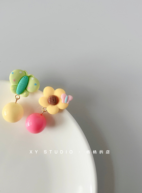 XYSTUDIO原创手作夏日多巴胺花朵蝴蝶耳环日系甜美出游无耳洞耳夹
