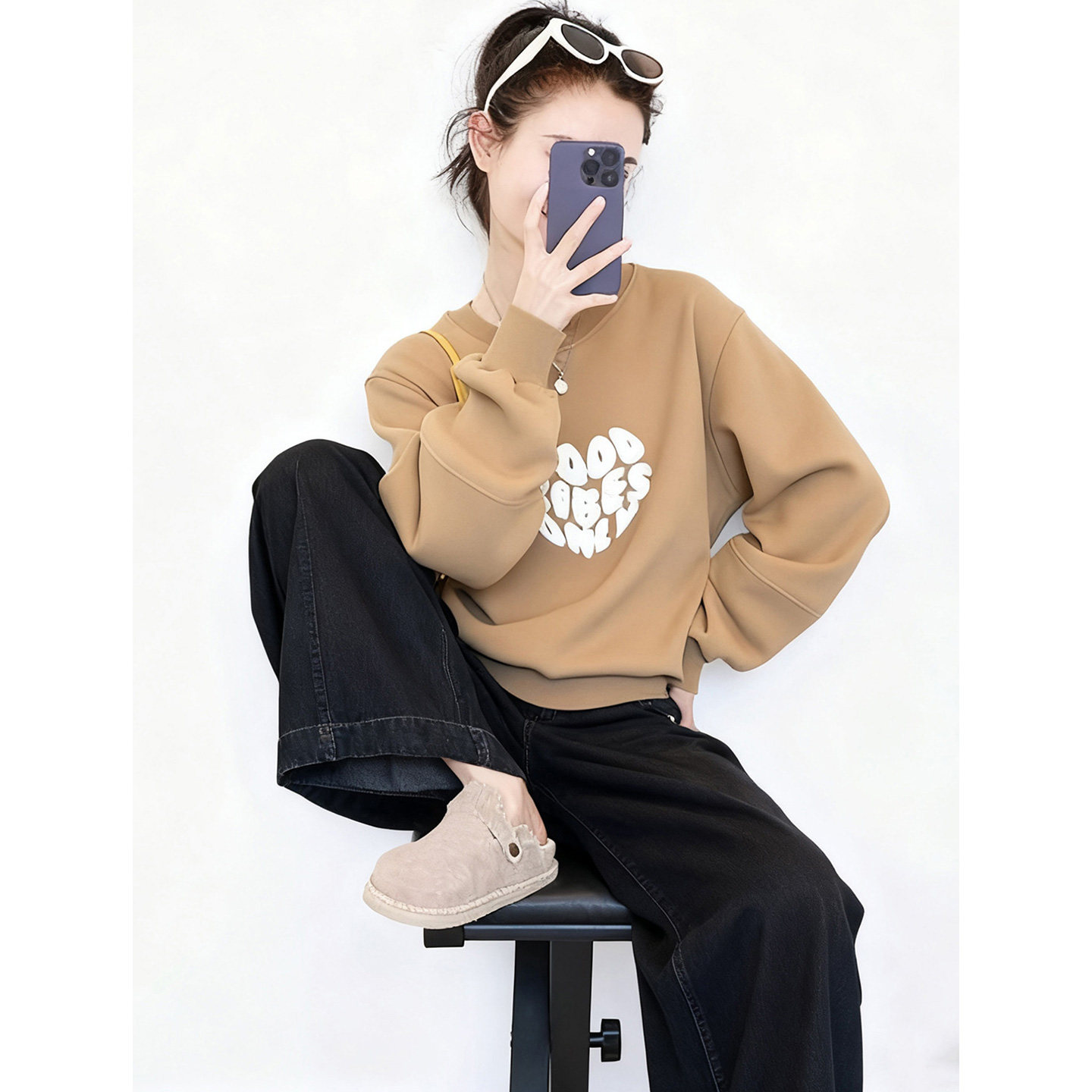 ROUMIKL韩式休闲风字母印花卫衣牛仔裤套装女早秋季小个子减龄显