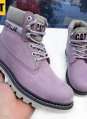 经典真牛皮马丁靴机车靴登山高帮女工装鞋大黄靴英伦紫色百搭耐磨
