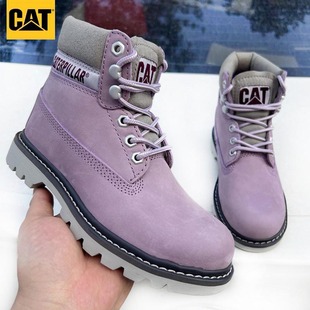 大黄靴英伦紫色百搭耐磨 鞋 经典 真牛皮马丁靴机车靴登山高帮女工装