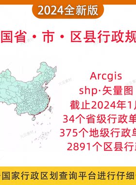 2024新版全国省市区县行政区划边界九段线矢量地图数据shp/arcgis