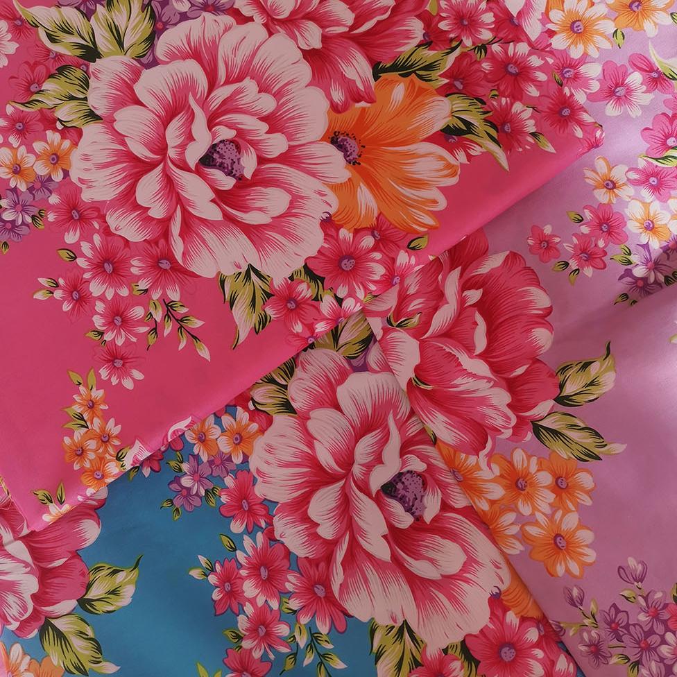 台湾花布中式烫金全棉牡丹花服饰