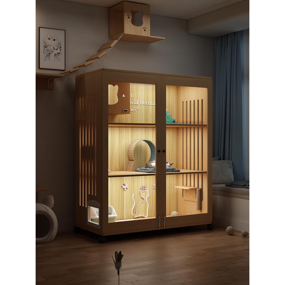 米悦实木猫别墅猫笼子超大号自由空间猫舍豪华猫柜猫窝三层家用猫