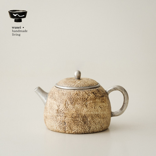 闻说WUSEI老岩泥粉引鎏银半月壶