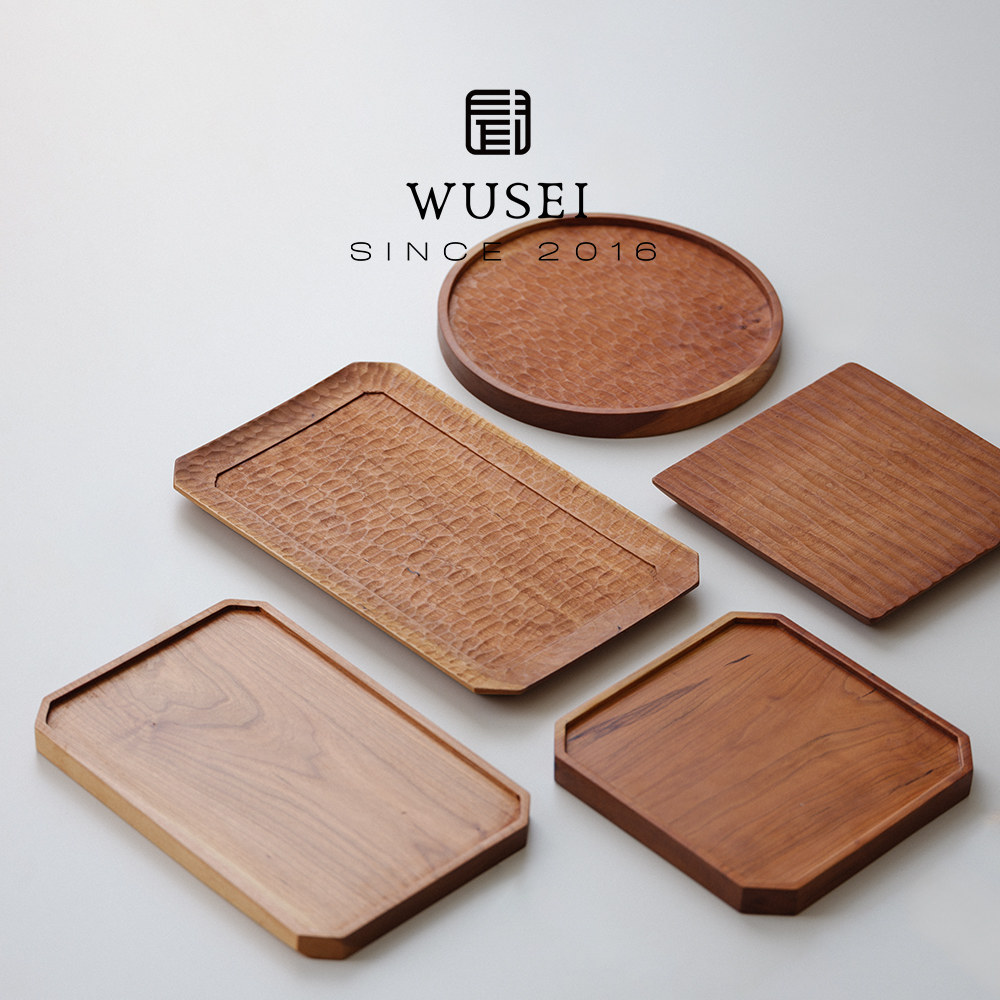 闻说|樱桃木托盘 日式复古摆件 家居茶道配件茶托盘茶台