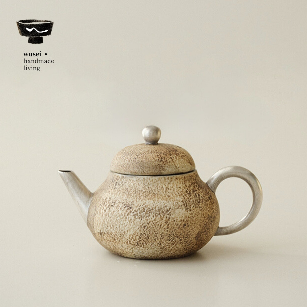 闻说WUSEI石纹粉引鎏银梨式壶