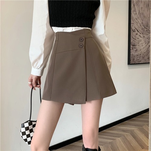 Real shooting real price 2021 autumn new Korean High Waist Wide Leg shorts women's back zipper skirt