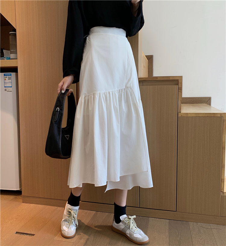 Real shot real price autumn and winter Korean version hip pack thin skirt women's elastic waist medium length irregular skirt