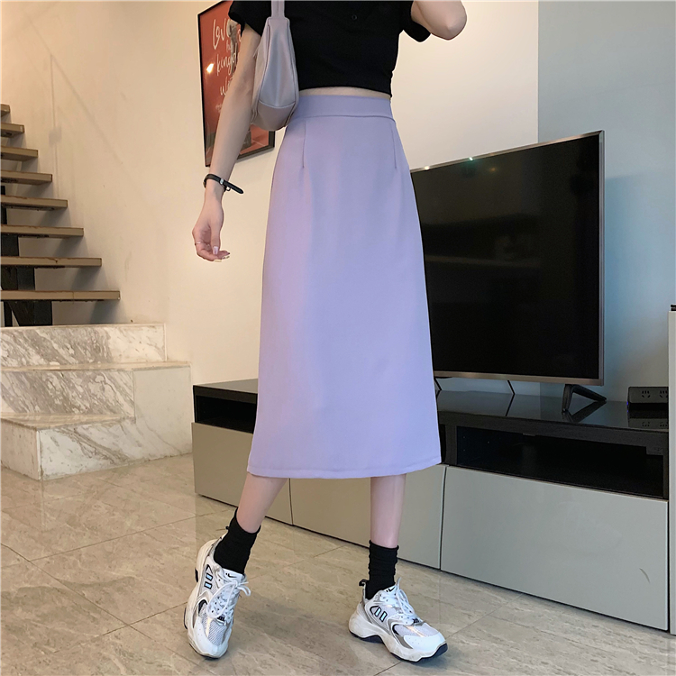 Real price 2021 new Korean high waisted slim drop back split length skirt women's A-line skirt
