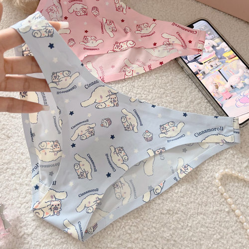 可爱大耳狗～原创冰丝一片式无痕少女内裤高开衩透气清凉三角裤女