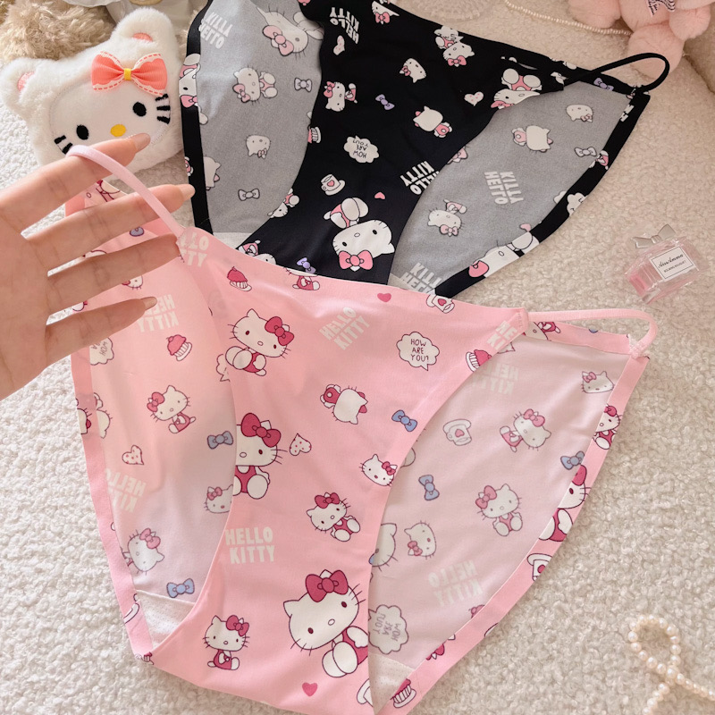 hello kt！日系冰丝卡通凯蒂猫甜美细带纯欲内裤薄无痕凉感三角裤