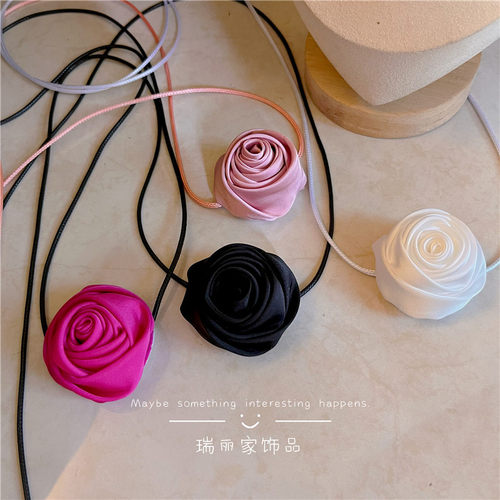 女布艺花朵项圈玫瑰项链