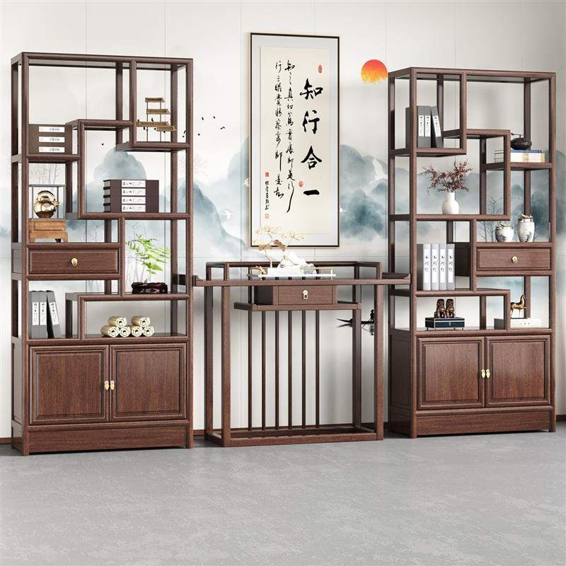 实木博古架新中式博古架条案玄关桌组合多宝阁博物架古玩架图片