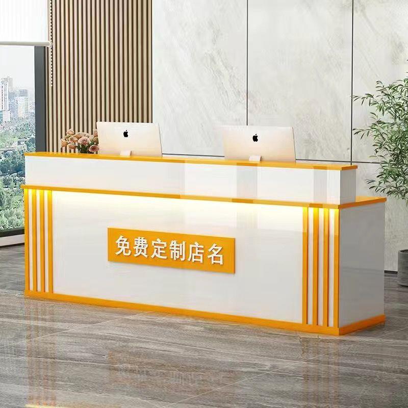 收银台简约现代新中式吧台公司前台桌接待台美容院小型店铺柜台桌图片