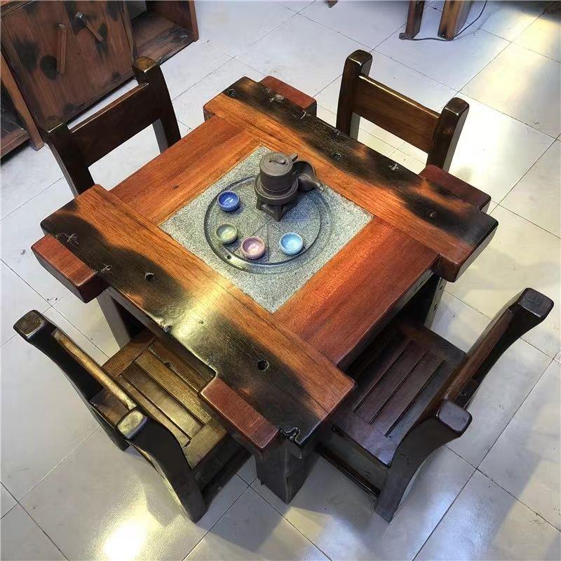 老船木茶桌椅组合阳台小方桌餐桌简约家用方形饭桌功夫小茶台