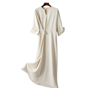 BXV盘口系带连衣裙女中长款2024夏季新款气质长裙法式白色裙子潮