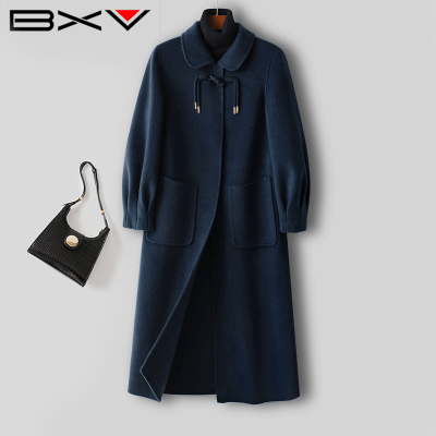 BXV卡其色双面羊毛大衣中长款