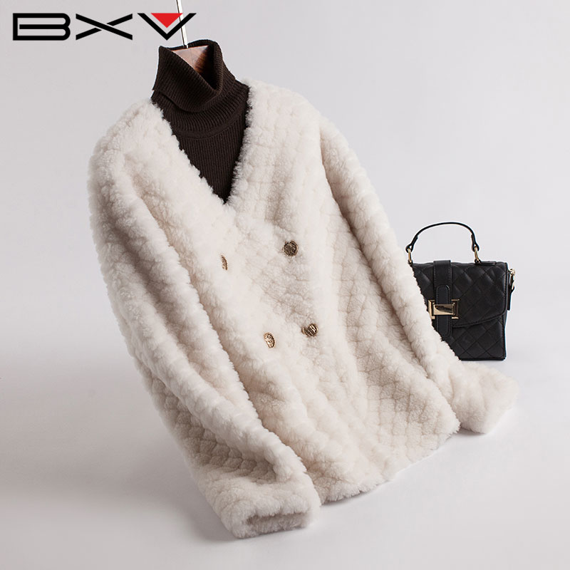 BXV羊剪绒皮草皮毛一体女短款2024秋冬羊羔毛大衣毛毛羊羔绒外套