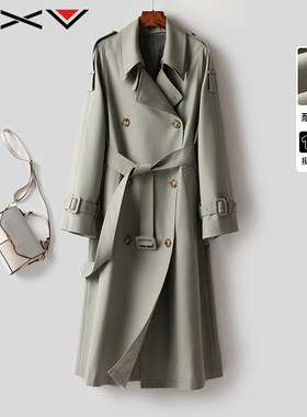 BXV双层领风衣女中长款2025春季新款简约休闲气质双排扣系带外套
