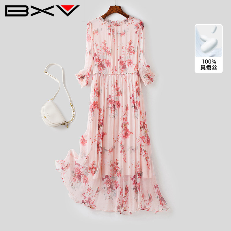 BXV优雅气质印花真丝连衣裙