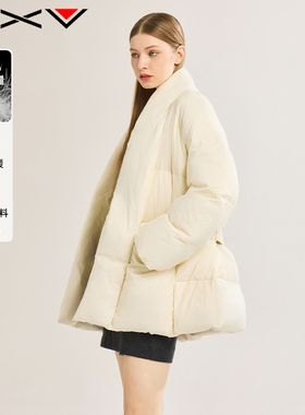 BXV新中式泡芙羽绒服女小个子2025冬季新款收腰系带90白鸭绒外套